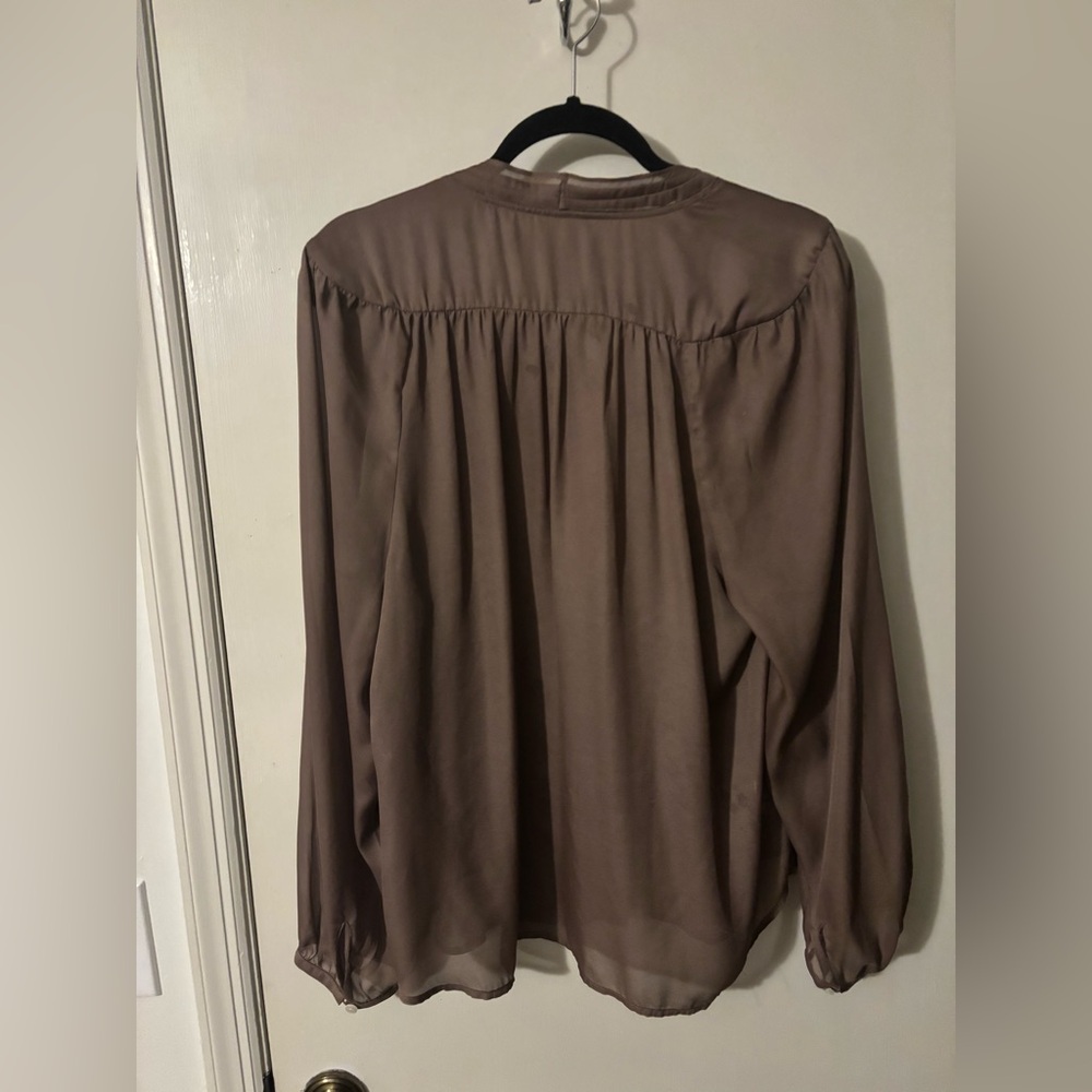 LOFT Taupe Ruffle Front Blouse - Picture 4 of 4